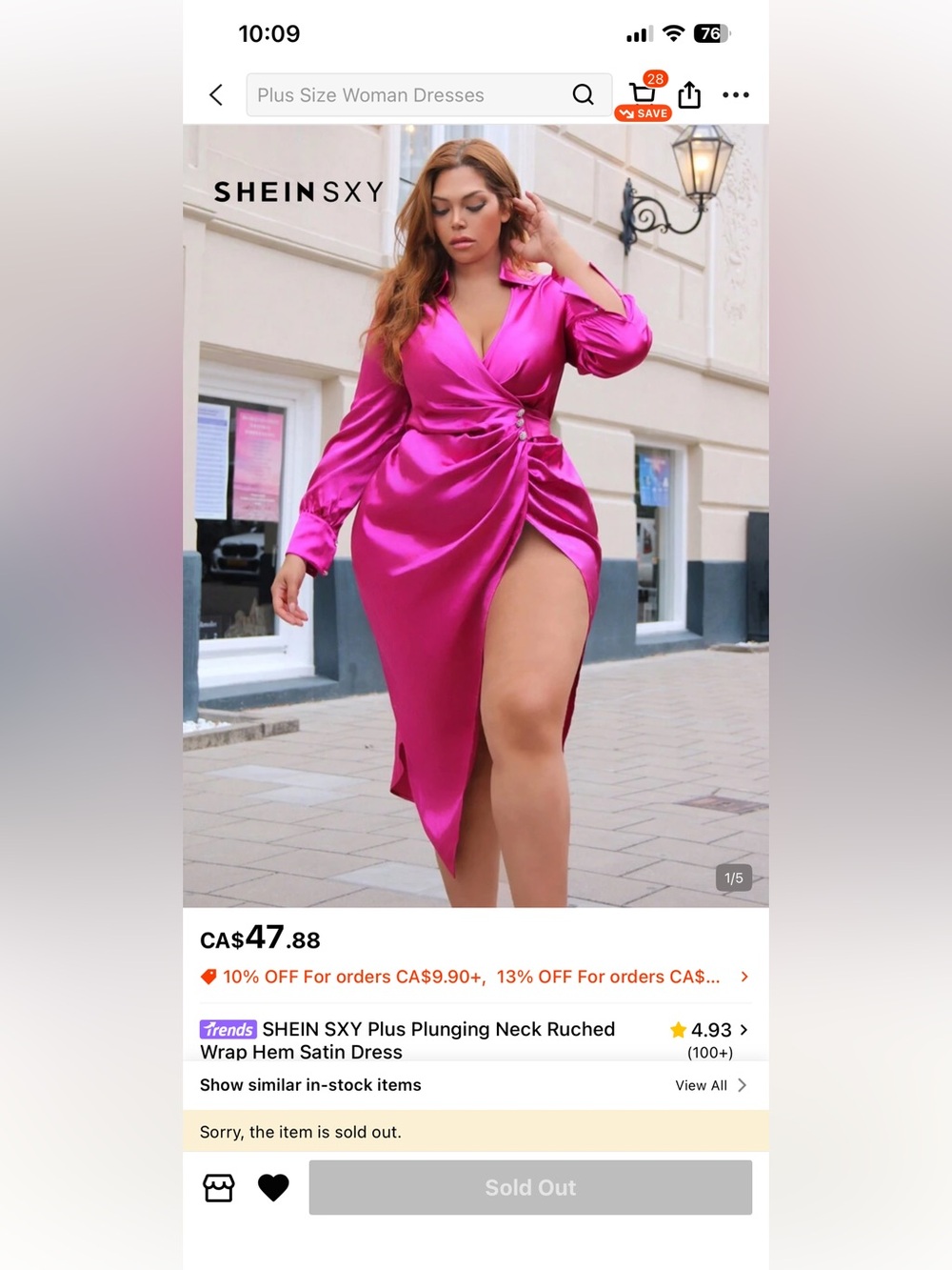 SHEIN Fuchsia Satin Wrap Dress with High-Low Hem